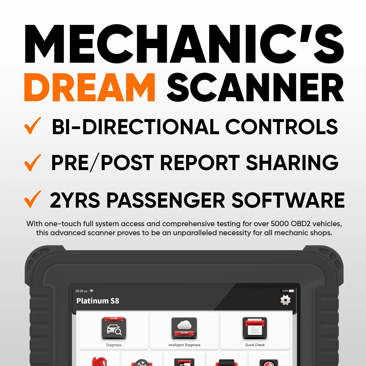 Thinkcar Platinum S8 8-Inch Professional Diagnostic Scanner - Full System OBD2 Tool with Bi-Directional Control & 28 Maintenance Resets - Image 3